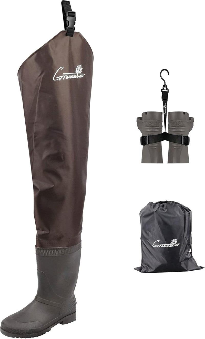 GREENWATER Hip Waders for Men Women with Boots Waterproof,2-Ply Bootfoot Hip Waders with Cleated for Fishing & Hunting - Image 1